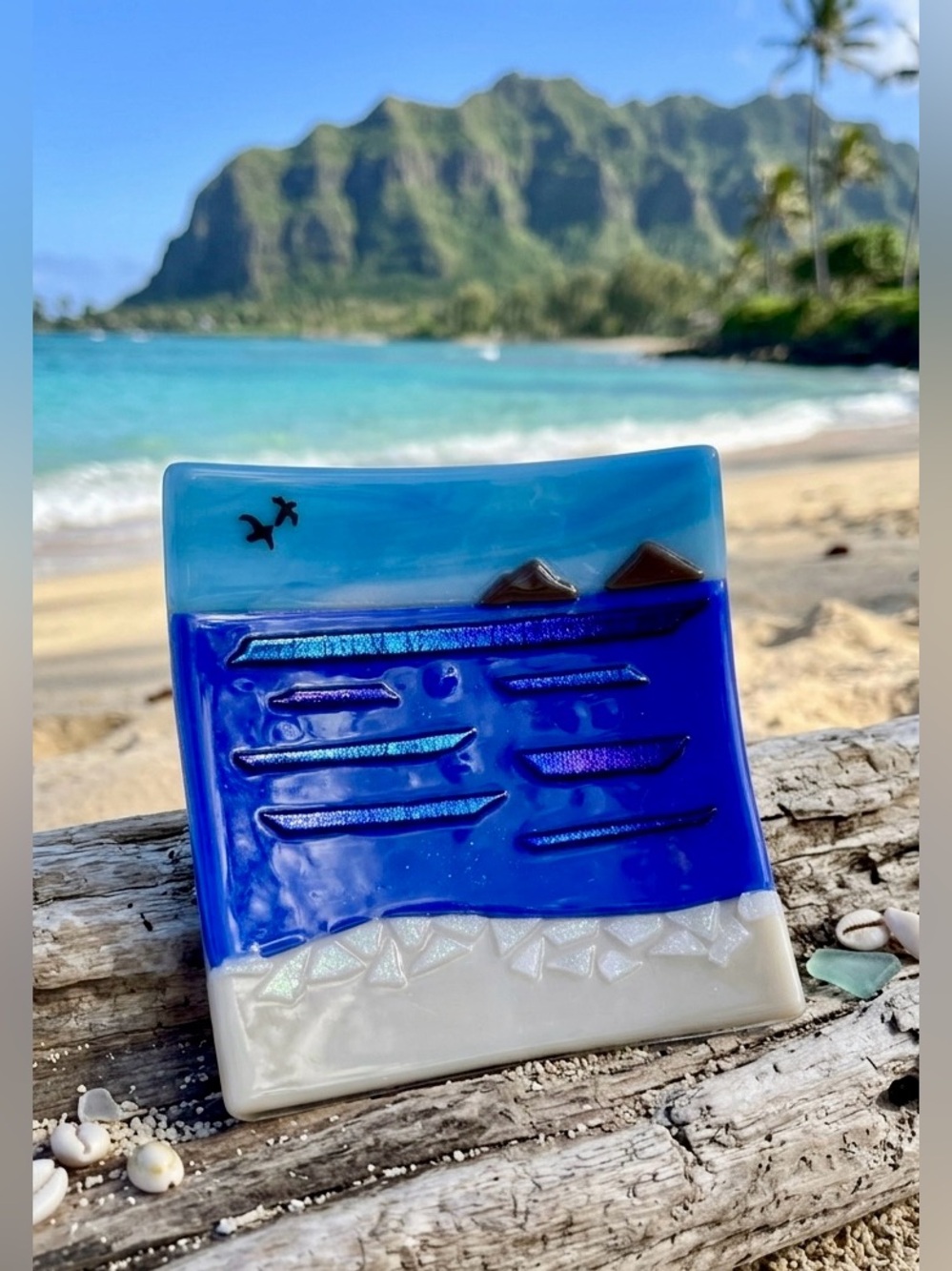 Hawaii ✨ Studio Art Fused Glass Trinket Dish Mokes (6”x6”)